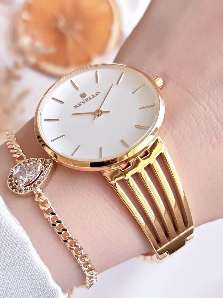 BLKT.2.608 Revello Altın Kaplama Kararma Renk Atma Yapmaz 3Atm Su Geçirmez+Bileklik Lady Wristwatch