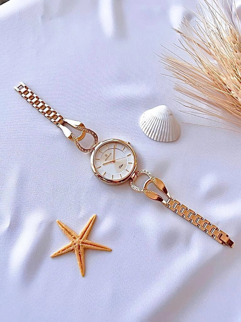 BLKT.2.611 Revello Altın Kaplama Elite Swarovski Taşlı 30 Mt Su Geçirmez+Bileklik Lady Wristwatch