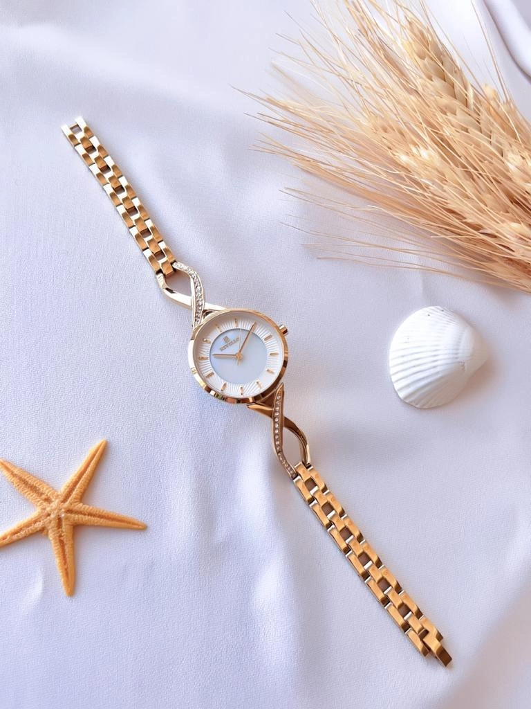 BLKT.2.613 Revello Altın Kaplama Elite Swarovski Taşlı 30 Mt Su Geçirmez+Bileklik Lady Wristwatch