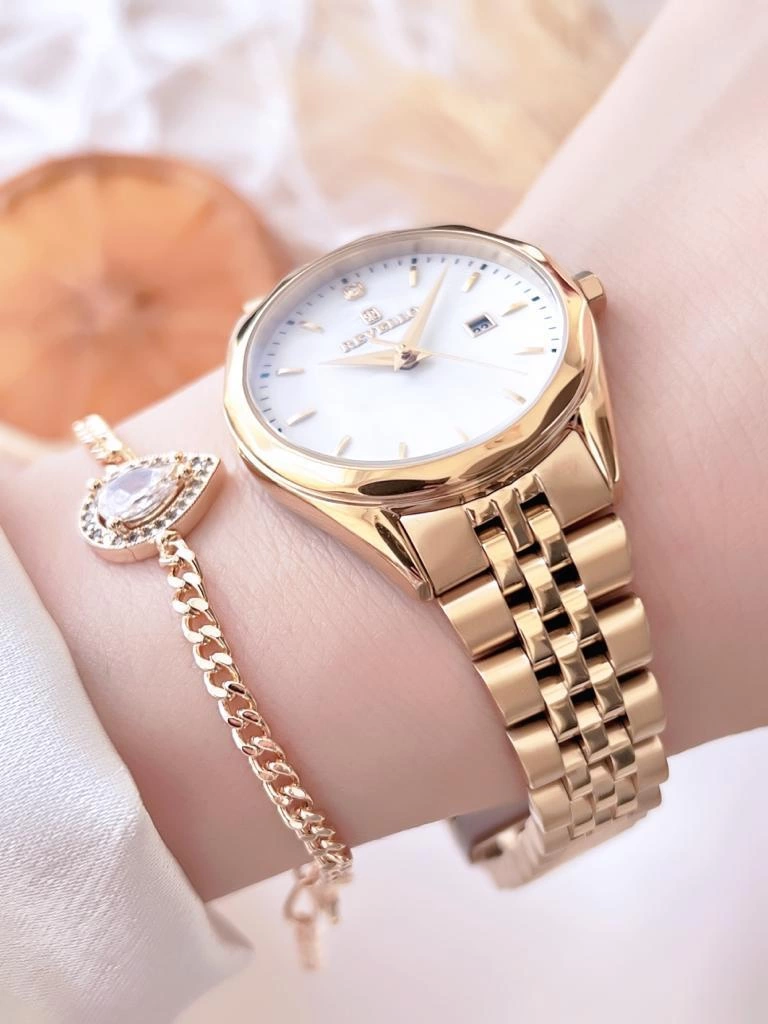 BLKT.2.614 Revello Altın Kaplama Kararma Renk Atma Yapmaz 3Atm Su Geçirmez+Bileklik Lady Wristwatch