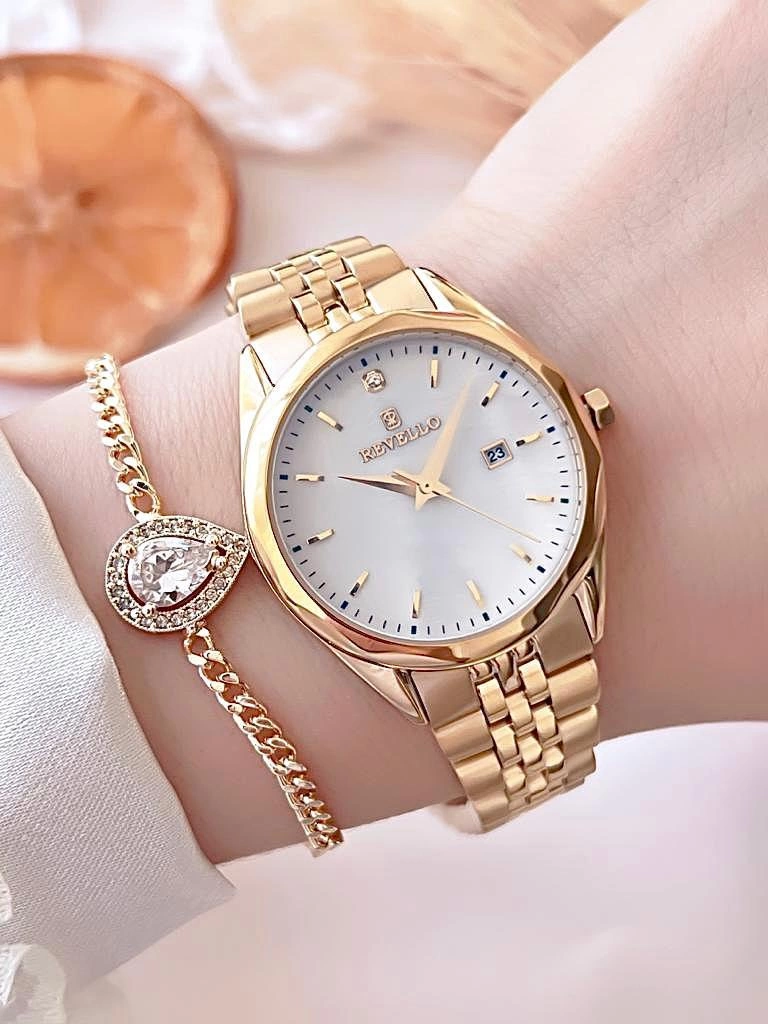 BLKT.2.614 Revello Altın Kaplama Kararma Renk Atma Yapmaz 3Atm Su Geçirmez+Bileklik Lady Wristwatch