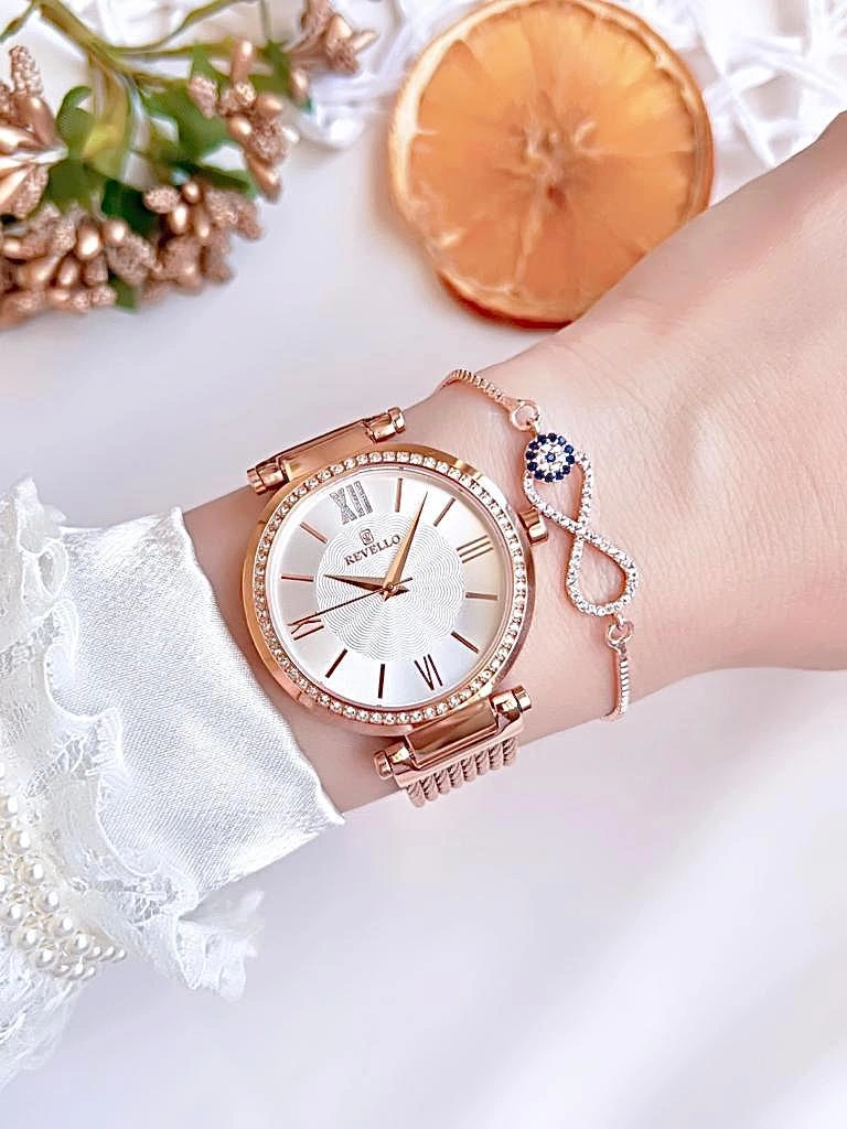 BLKT.2.619 Revello Elite Model Bronz/Rose Özel Renk 30 Mt Su Geçirmez+Bileklik Lady Wristwatch