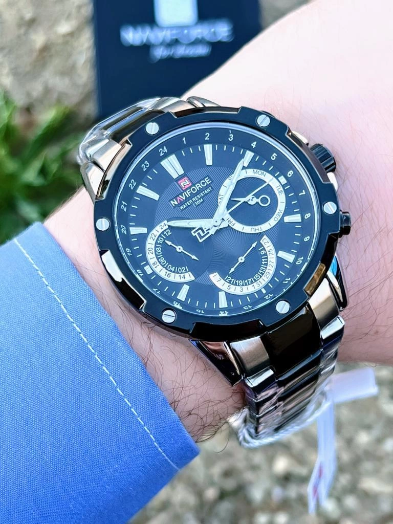 NVF-1015-KL Naviforce İç Fonksiyonları Aktif Çelik Kordon Analog Erkek Kol Saati