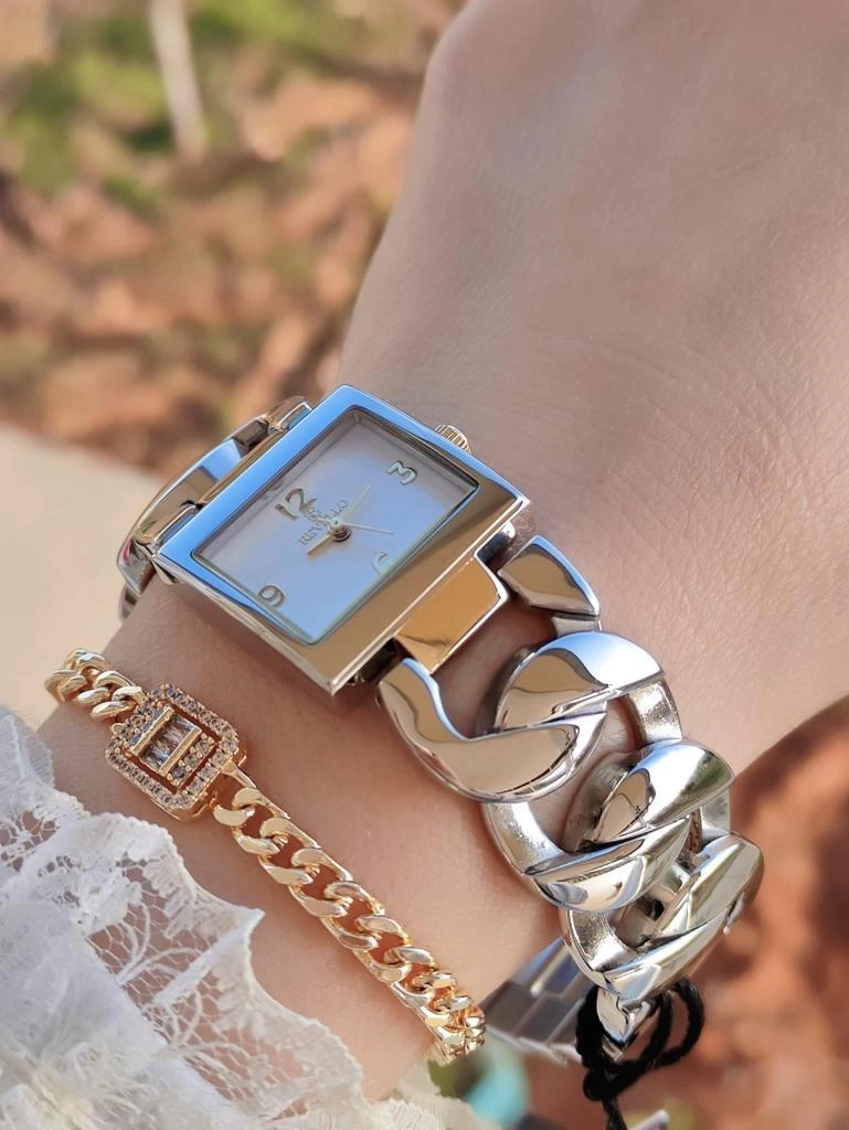 R.VR1016 Bayan Gümüş/Gold Vintage Retro Model Çelik Bayan Kol Saati+Bileklik