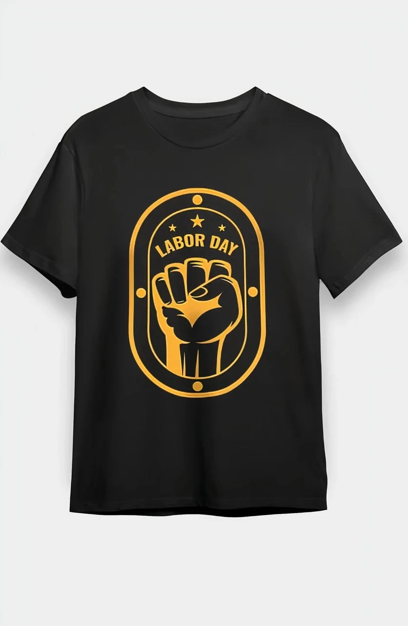 1 Mayıs Emekçilerimiz İçin Özel Tasarım LABOR DAY Baskılı T-shirt - Siyah