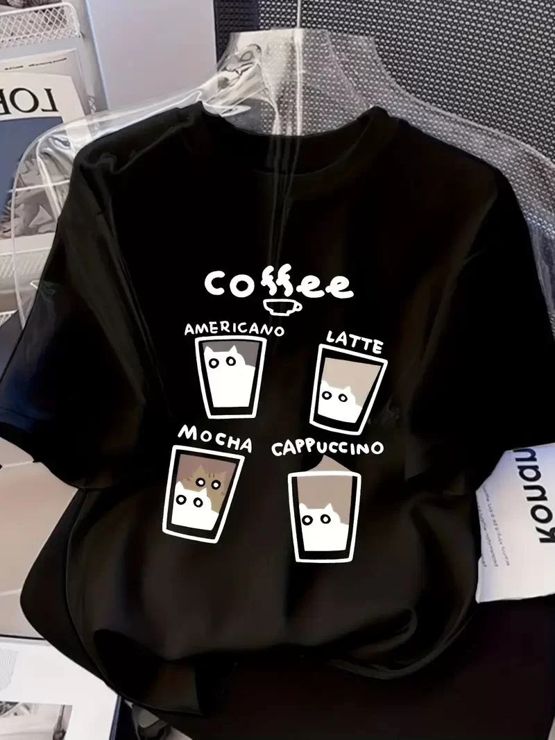 20/1 Penye Compack Baskılı Oversize Bisiklet Yaka Kısa Kol Yazlık T-shirt - Siyah