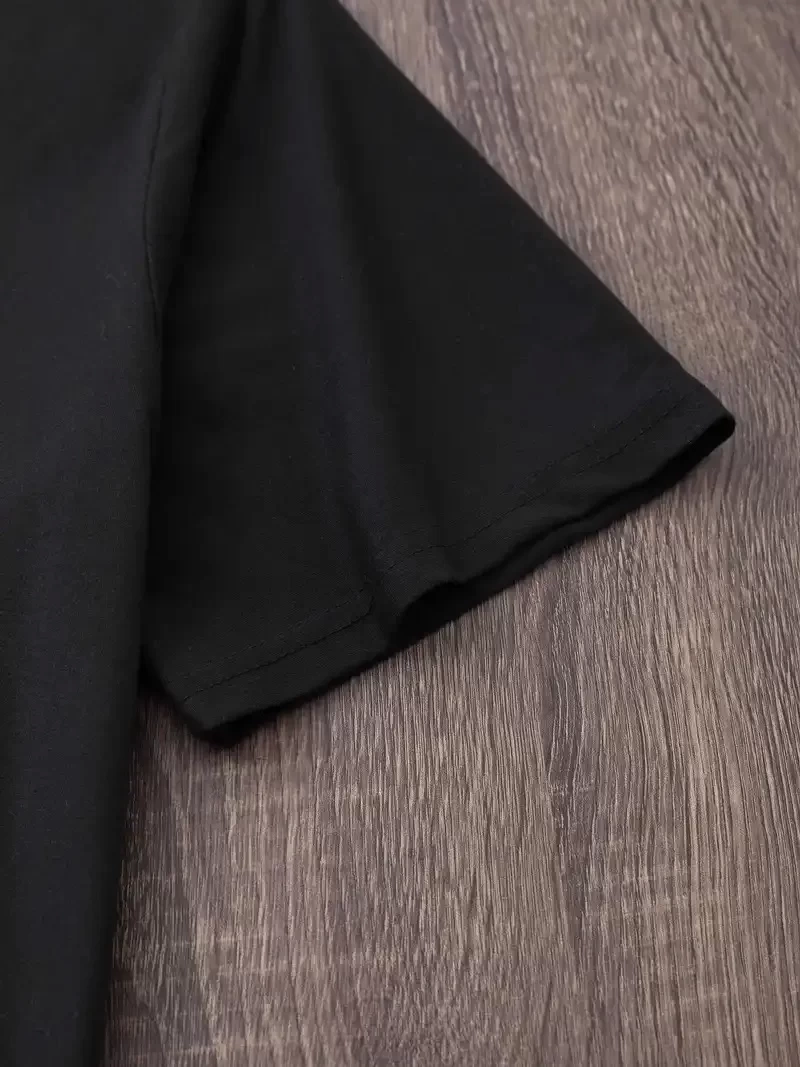 20/1 Penye Compack Baskılı Oversize Bisiklet Yaka Kısa Kol Yazlık T-shirt - Siyah