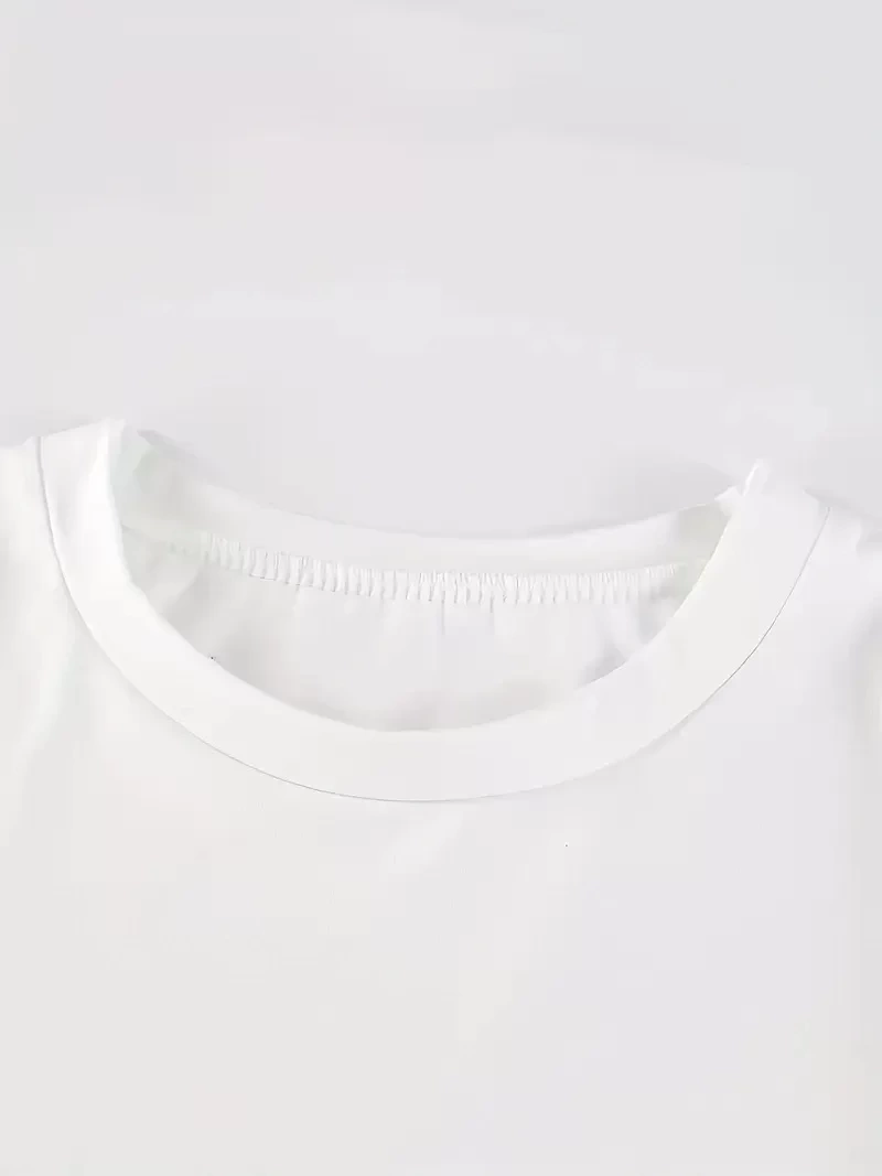 20/1 Penye Compack Baskılı Oversize Kısa Kol Bisiklet Yaka T-shirt - Beyaz