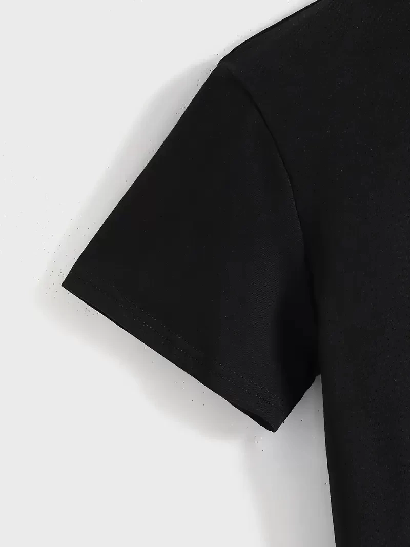 20/1 Penye Compack Baskılı Oversize Kısa Kol Bisiklet Yaka T-shirt - Siyah