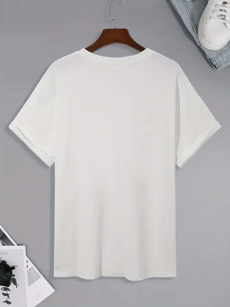 20/1 Penye Compack Palmiye Baskılı Oversize Bisiklet Yaka Kısa Kol T-shirt - Beyaz
