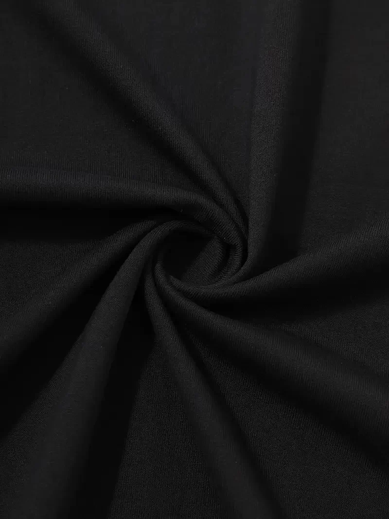 20/1 Penye Compack Palmiye Ön Baskılı Oversize Bisiklet Yaka Kısa Kol Yazlık T-shirt - Siyah