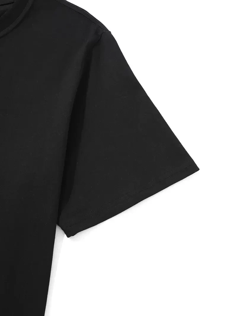 20/1 Penye Compack Uçak Baskılı Oversize Bisiklet Yaka Kısa Kol T-shirt - Siyah