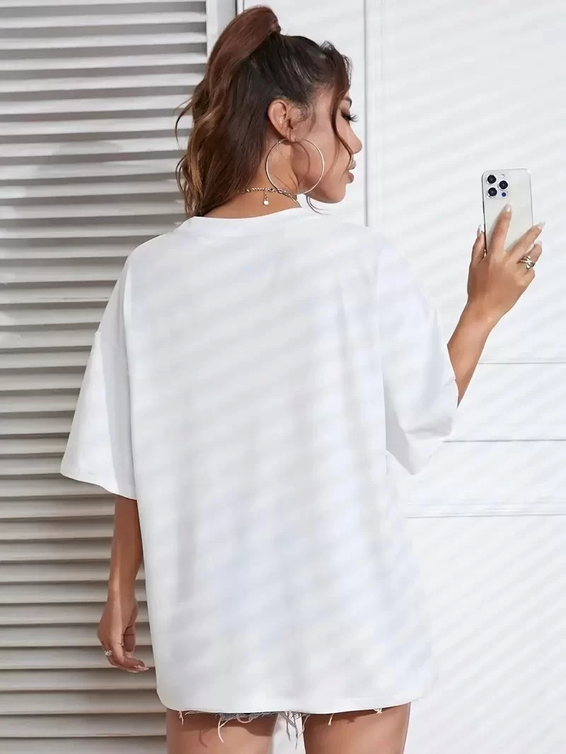 20/1 Penye CompackNew York Baskılı Oversize Kısa Kol Bisiklet Yaka T-shirt - Beyaz