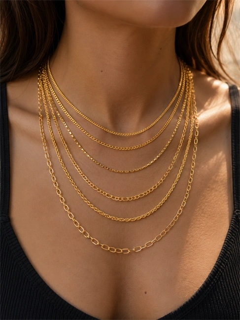 6lı Gold Renk Zincir Kolye