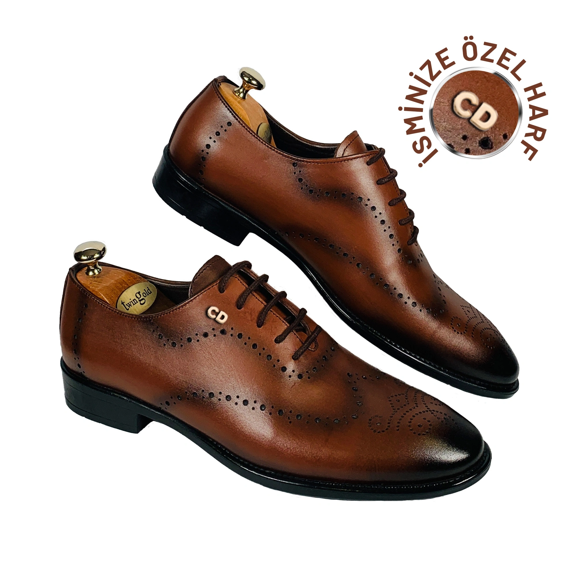 Kişiselleştirilebilir Premium Hakiki Deri Oxford Klasik Erkek Ayakkabı Açık Kahverengi