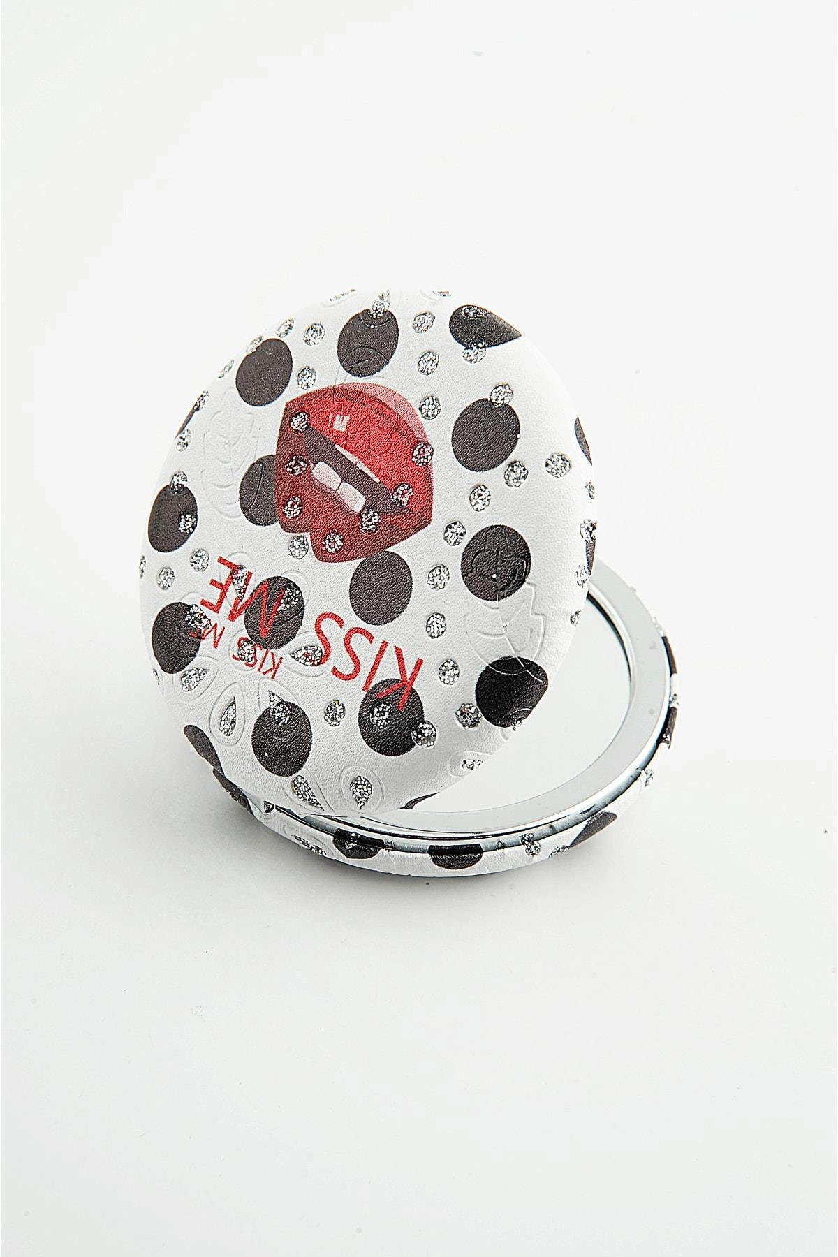 Kiss Me Yazılı Dudak Motifli Küçük Cep Makyaj Aynası