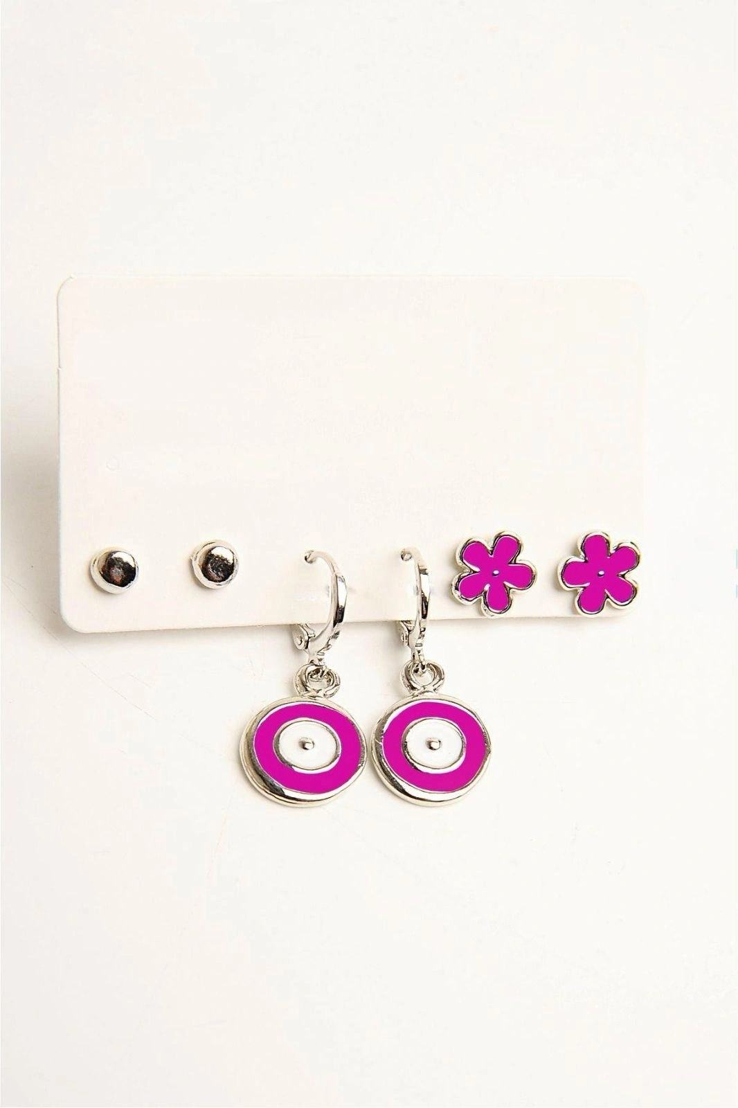 Nazar ve Çiçek Tasarımlı Top Küpeli 3lü Küpe Seti