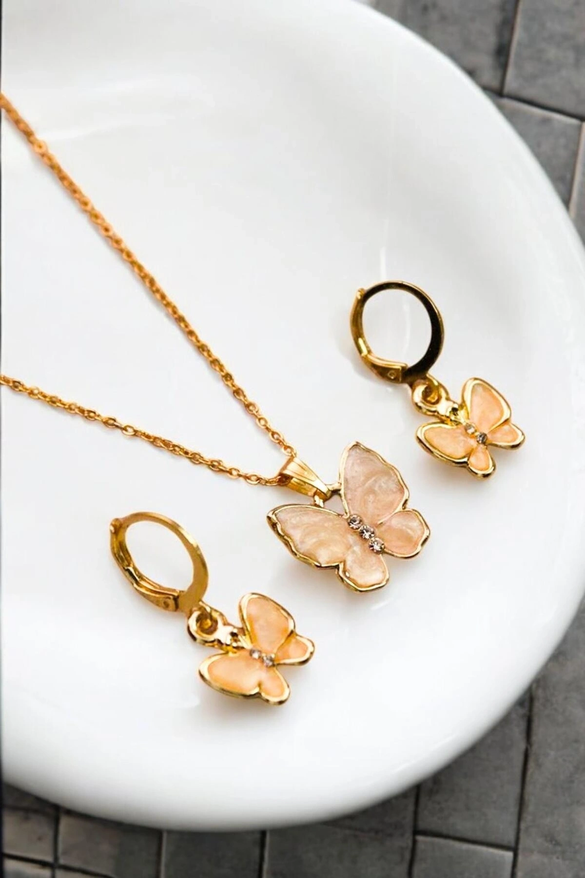 Kelebek Tasarımlı Kolye Küpe Takım Seti