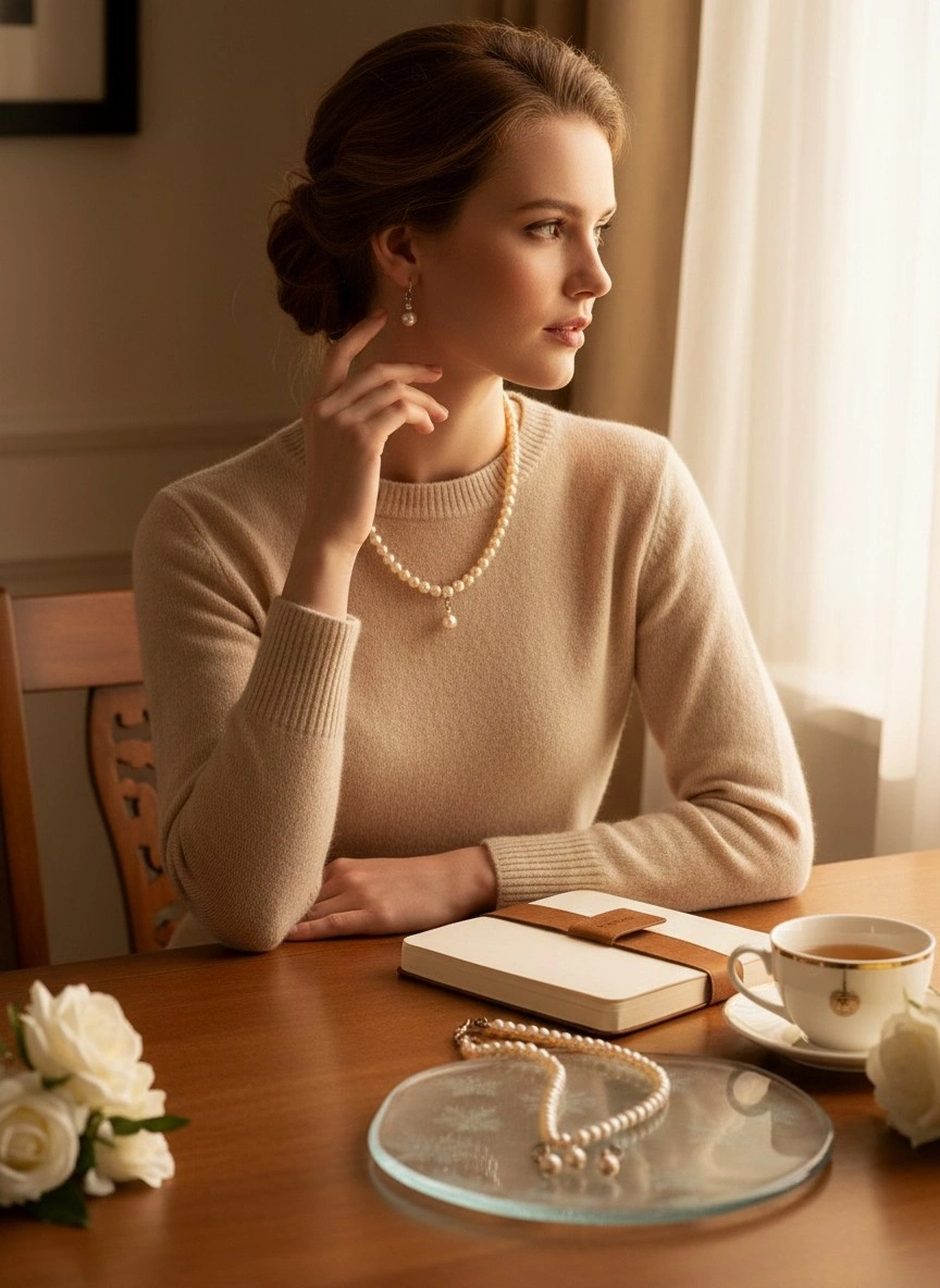 Beyaz İnci Tasarımlı Kolye Küpe Takı Seti