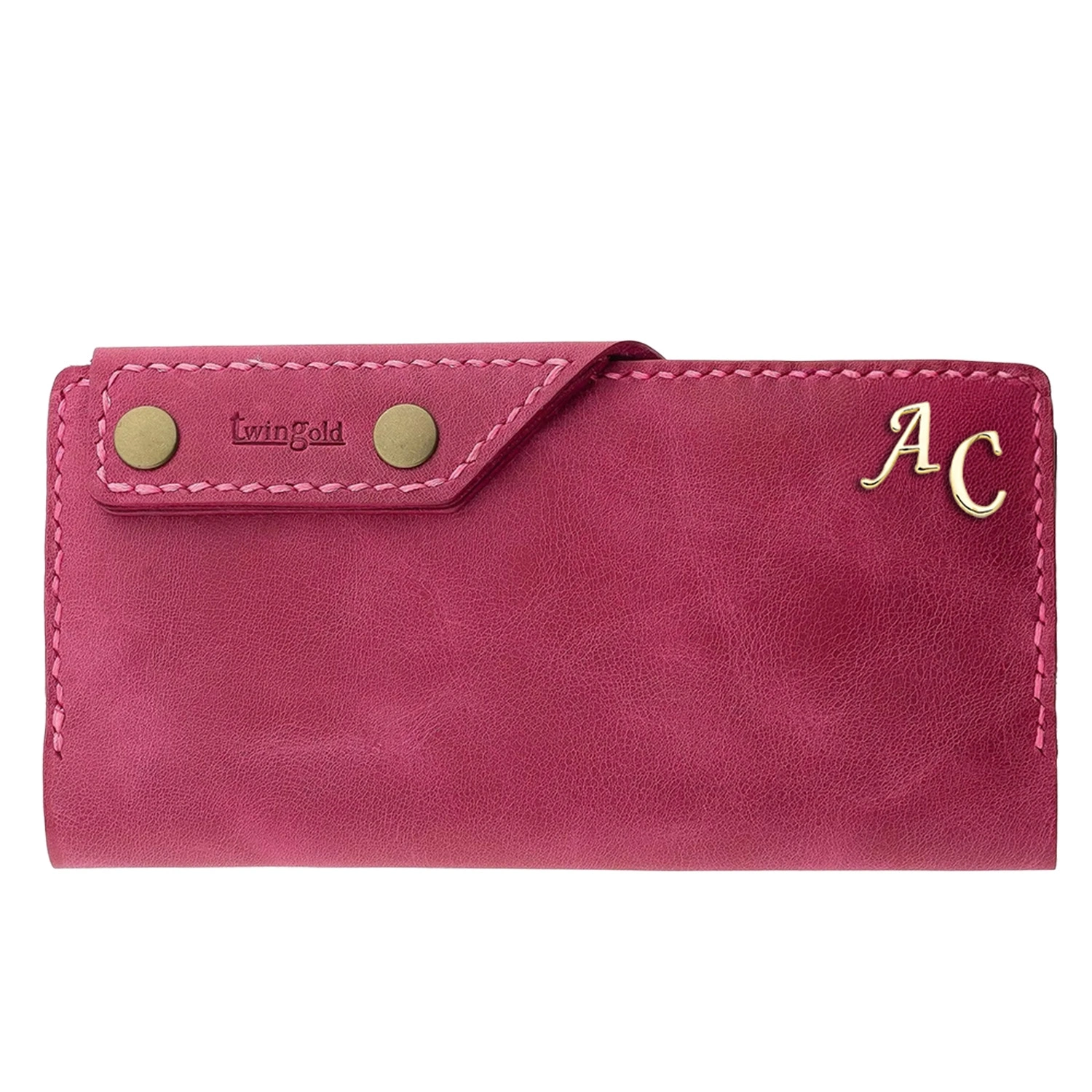 İsme Özel Dikey Çıtçıtlı Uzun Cüzdan - %100 Rainbow Deri - A010006 - Fuşya