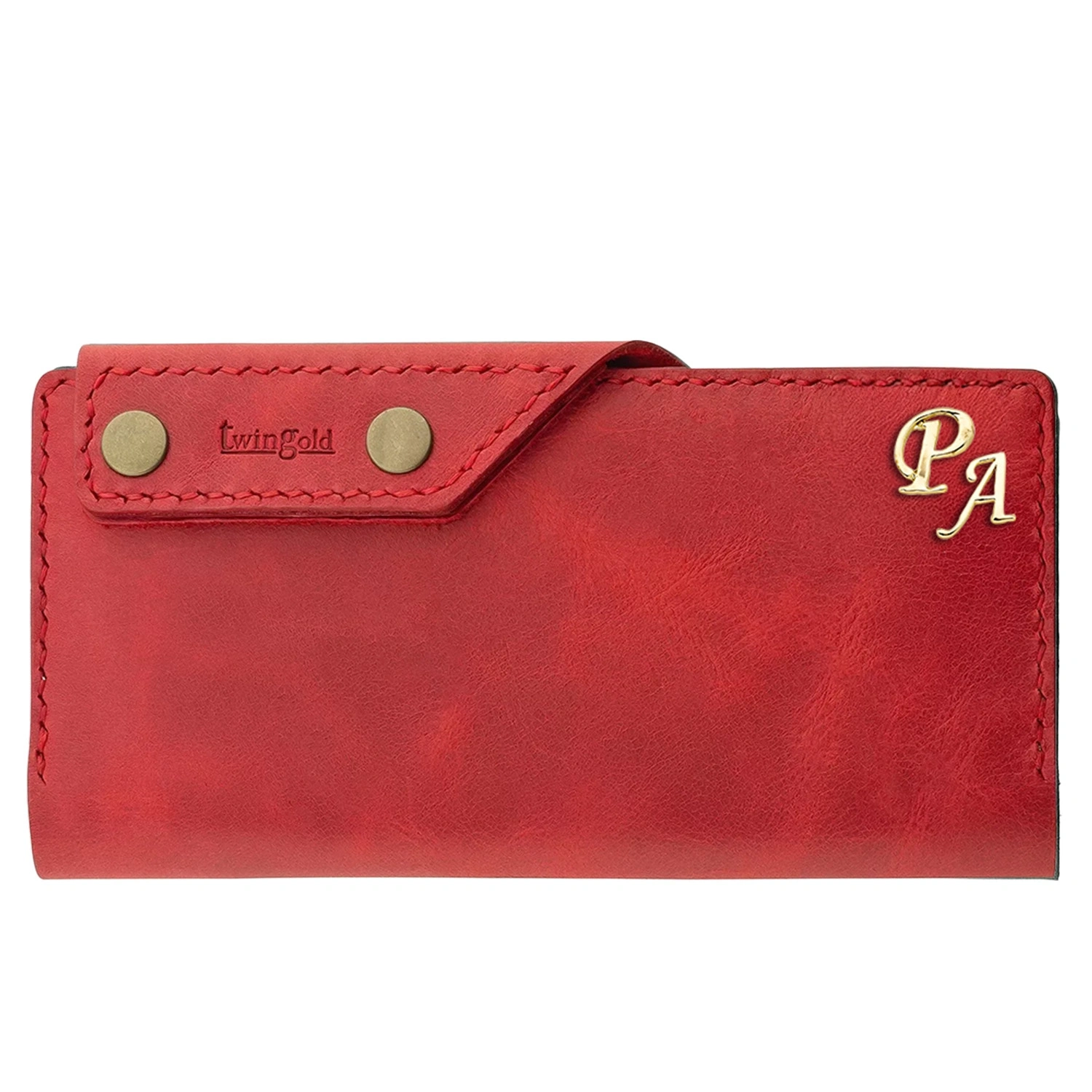 İsme Özel Dikey Çıtçıtlı Uzun Cüzdan - %100 Rainbow Deri - A010006 - Kırmızı