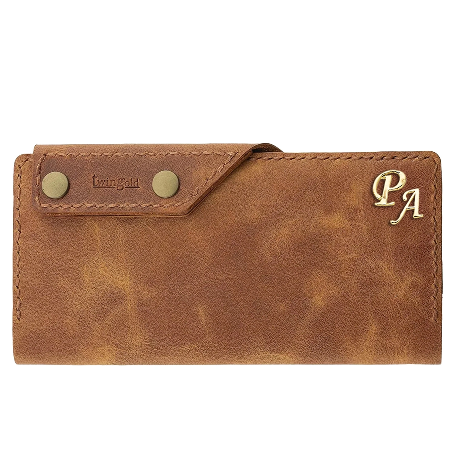 İsme Özel Dikey Çıtçıtlı Uzun Cüzdan - %100 Rainbow Deri - A010006 - Camel