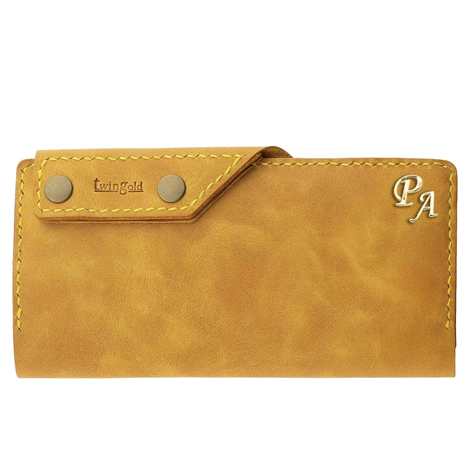 İsme Özel Dikey Çıtçıtlı Uzun Cüzdan - %100 Rainbow Deri - A010006 - Hardal Sarısı