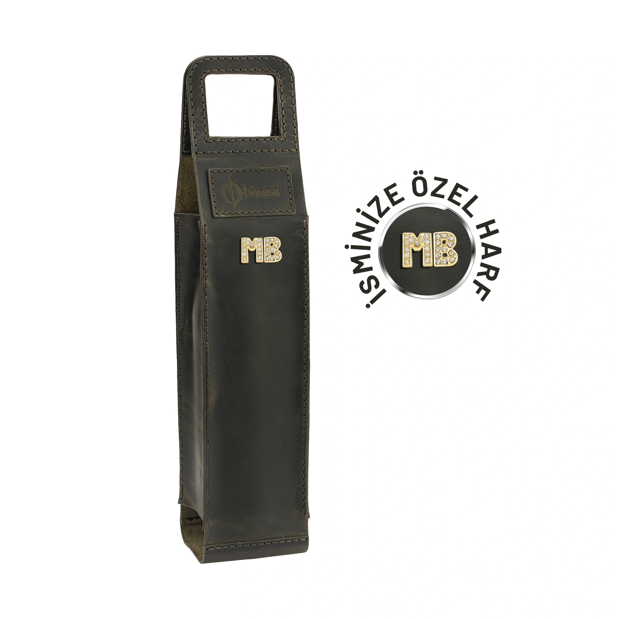 İsim Baş Harfleri ile Kişiselleştirilebilir Hakiki Deri Şaraplık - HH06003 - Antrasit