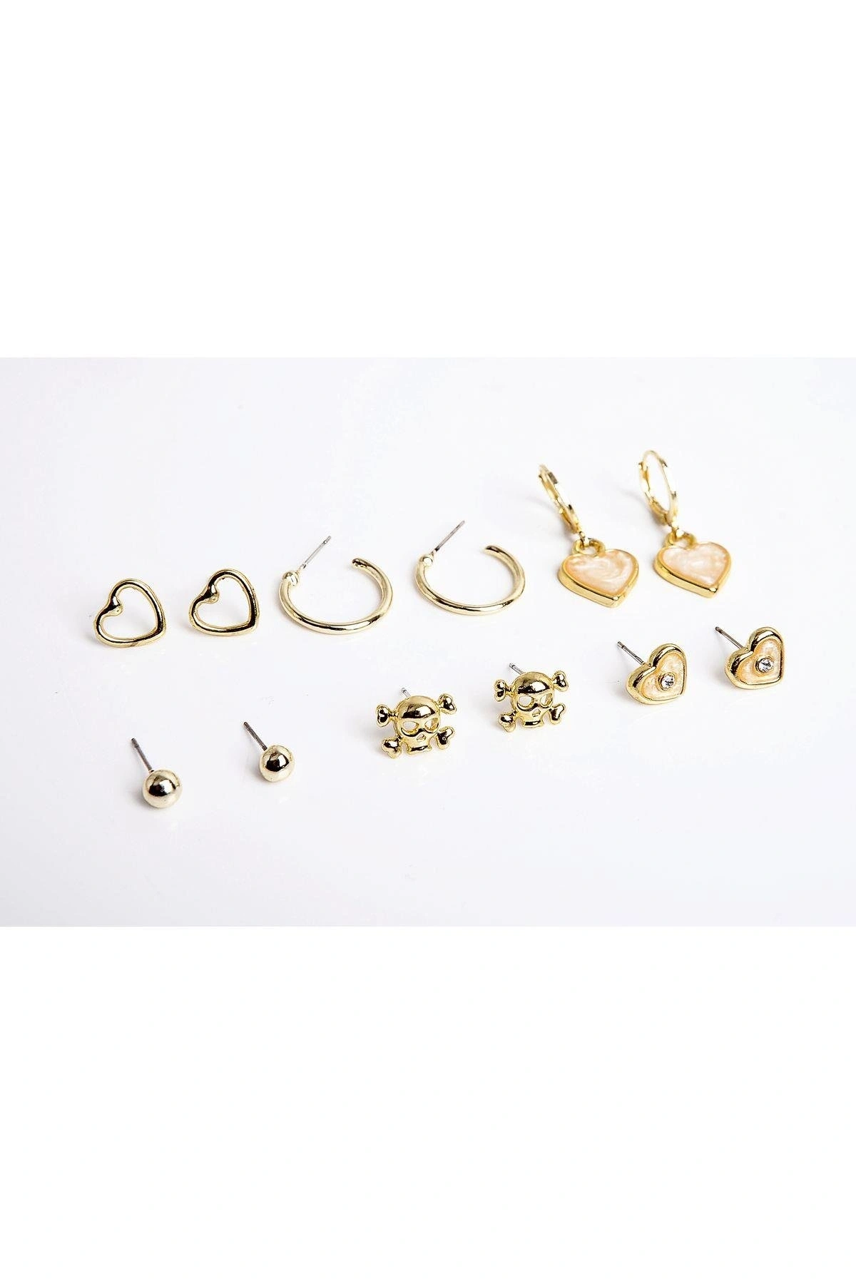 Kalp Modelleri Ve Iskelet Tasarımlı Halka Ve Top Küpeli Küpe 12li Seti