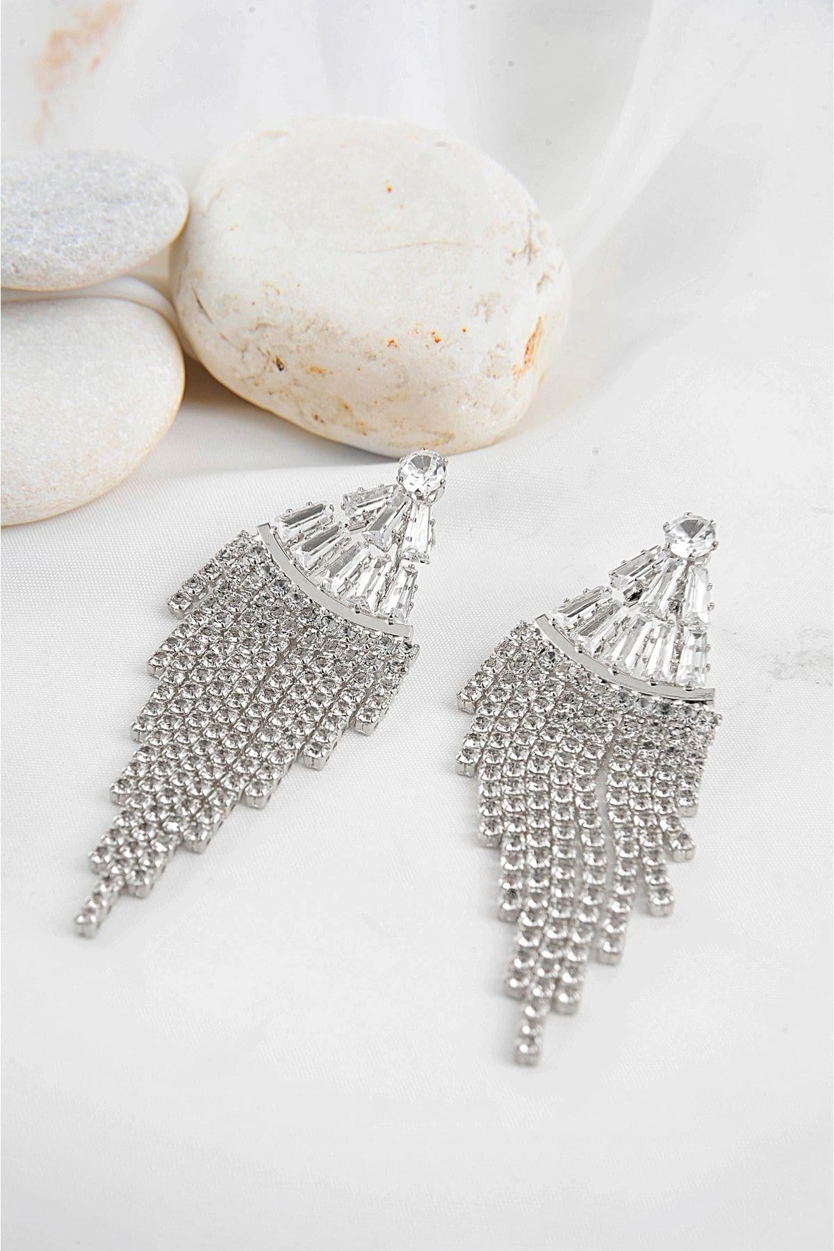 Abiye Küpe Baget Zirkonium Taşlı Parlak Stras Taşlı Özel Tasarımlı Abiye Küpe