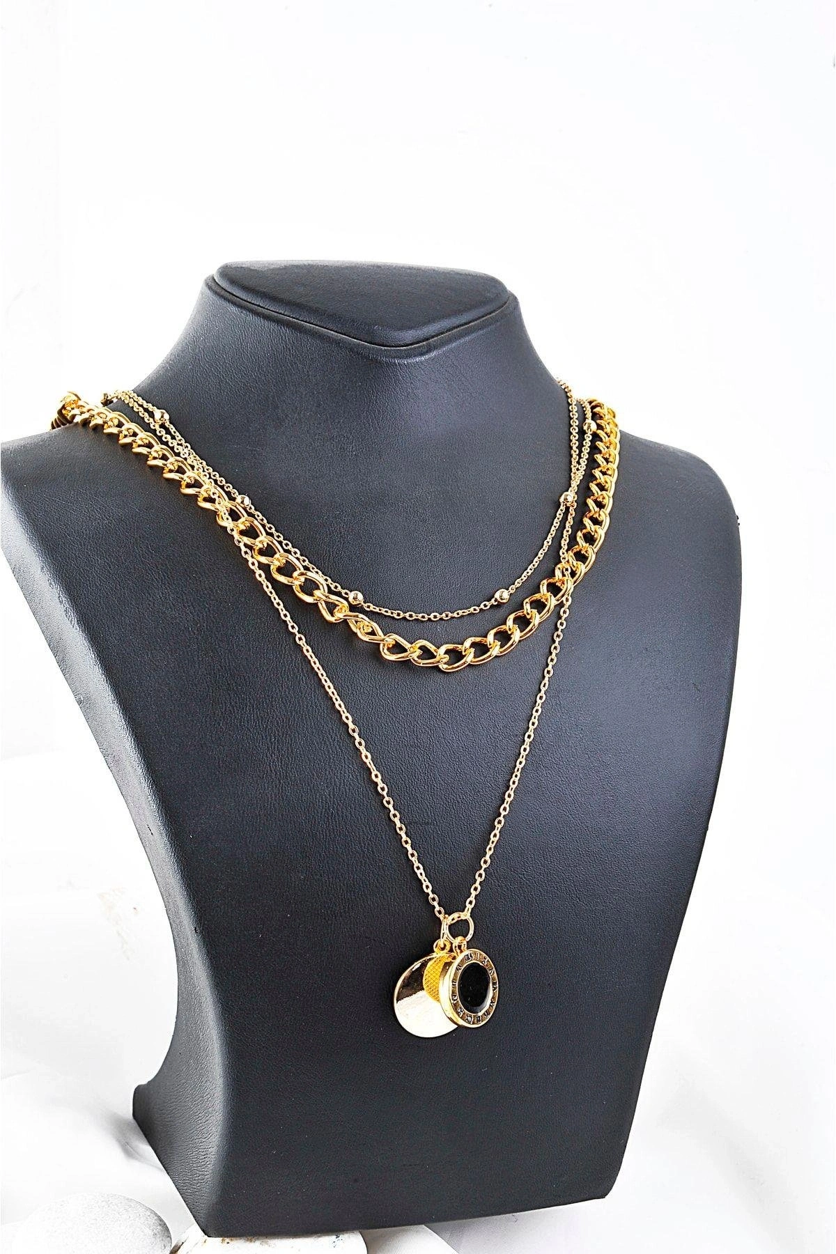 Zincir Takımlı Özel Tasarımlı Yuvarlak Yüksek Kaliteli 3lü Kolye