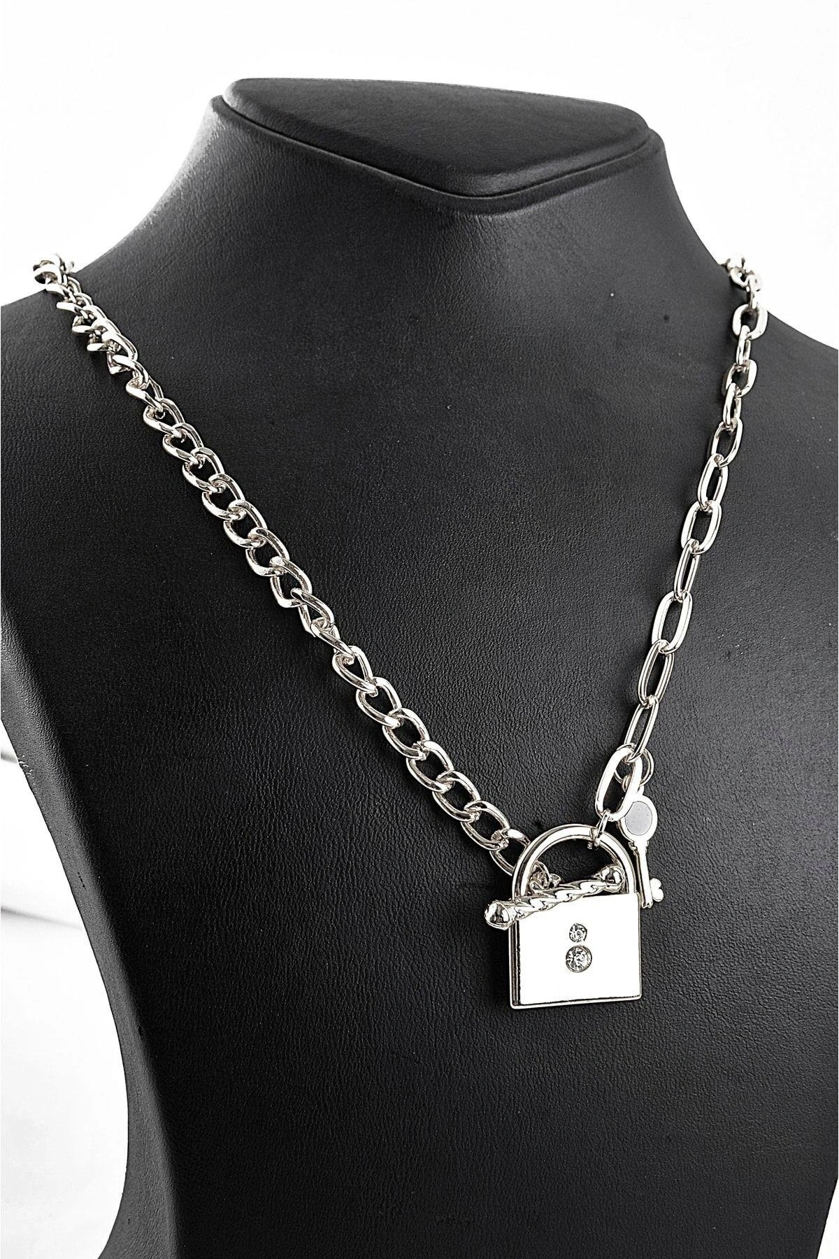 Anahtar Kilit Tasarımlı Zincir Setli 3lü Kolye Seti