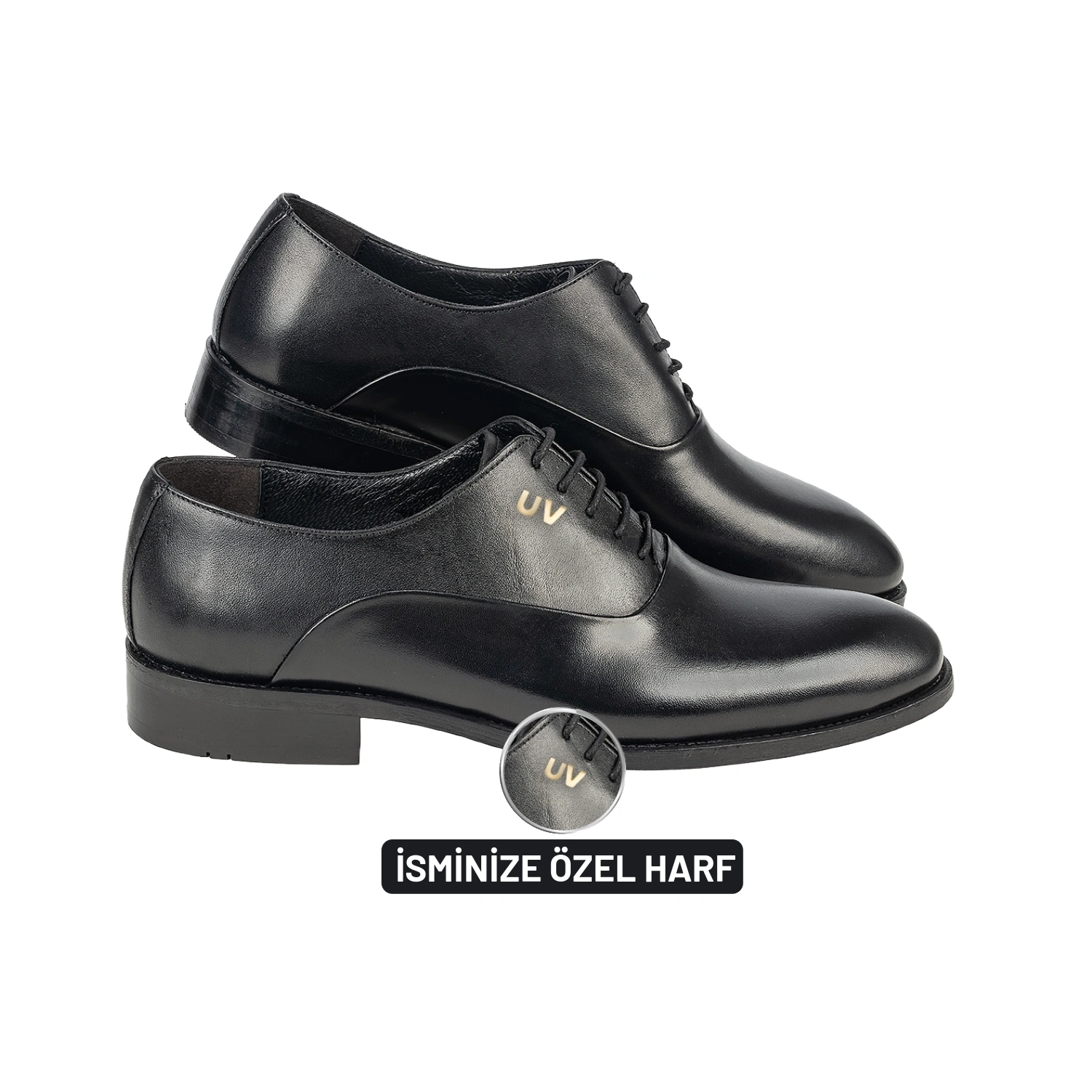 İsim Baş Harfleri ile Kişiselleştirilebilir Hakiki Deri Klasik Tip 2 Siyah Erkek Ayakkabısı