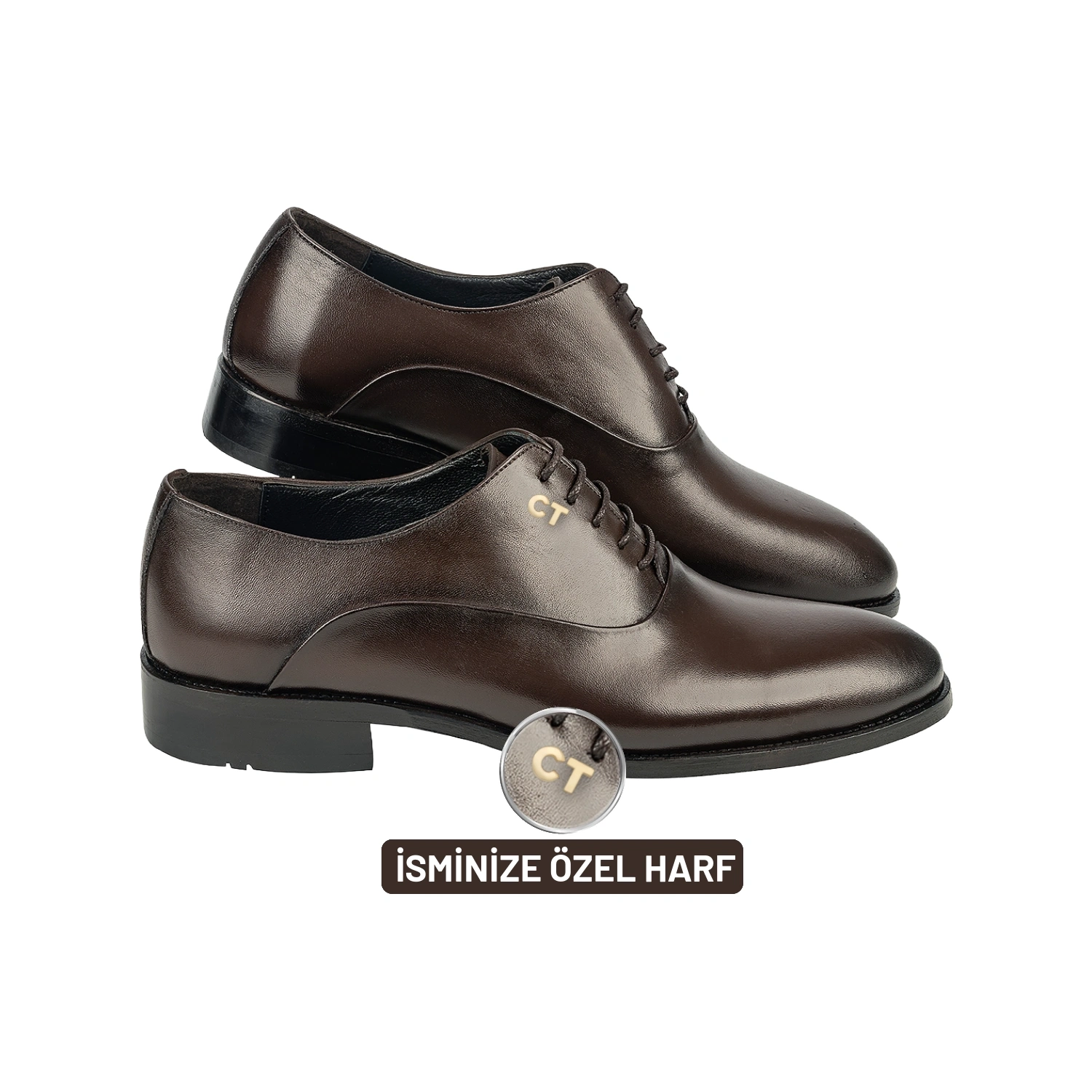 İsim Baş Harfleri ile Kişiselleştirilebilir Hakiki Deri Klasik Tip 2 Kahverengi Erkek Ayakkabısı