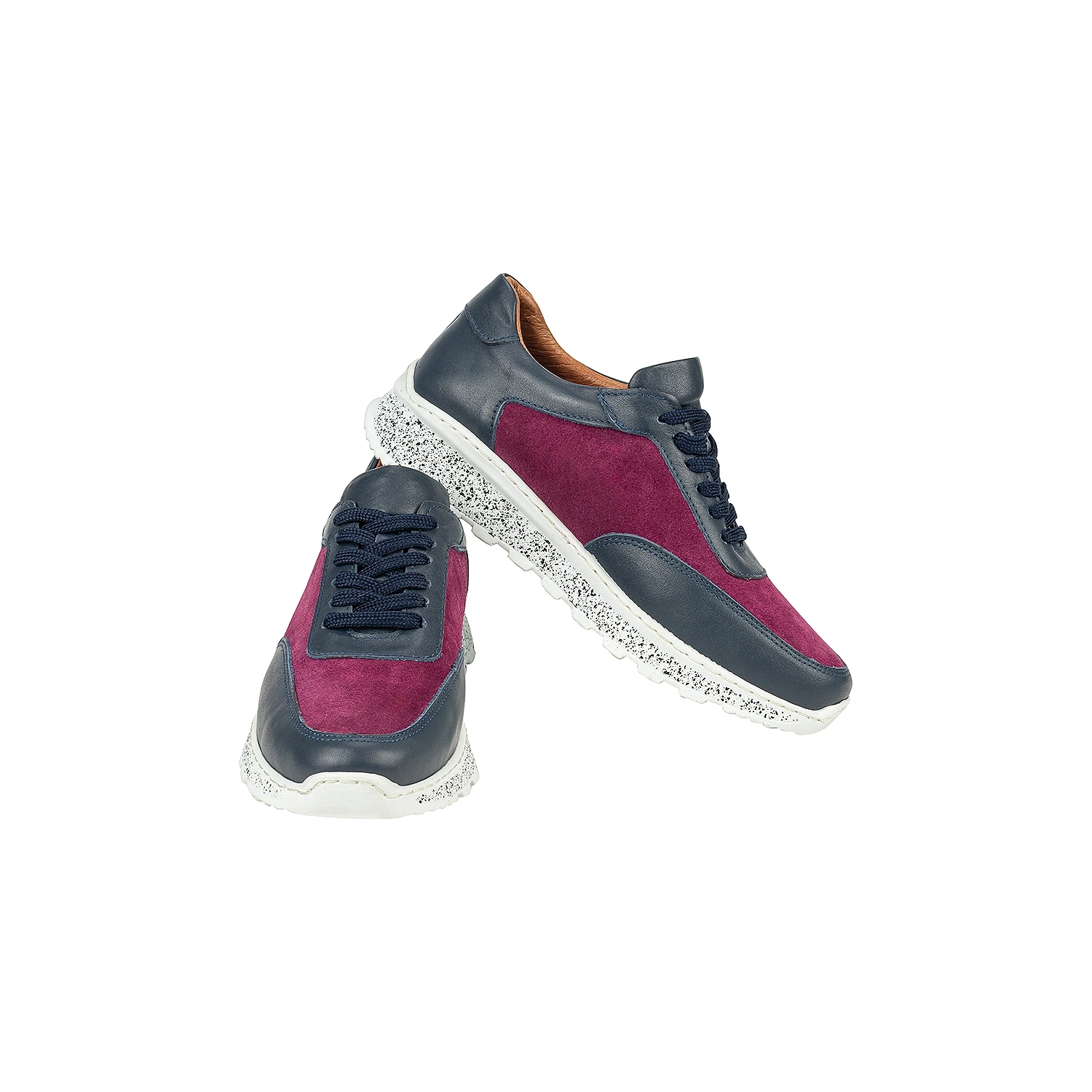 İsim Baş Harfleri ile Kişiselleştirilebilir Hakiki Deri Sneaker Bayan Spor Ayakkabı Mor Lacivert