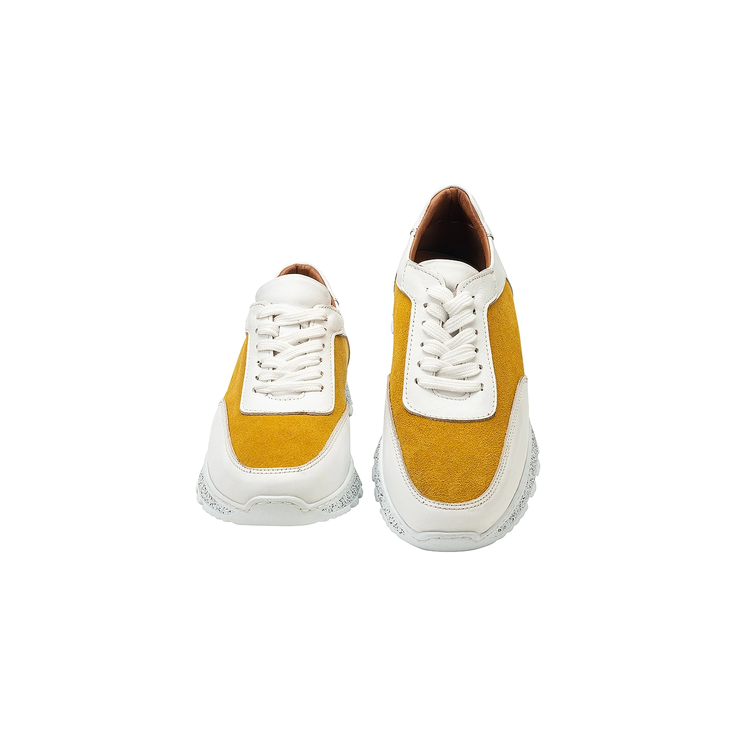 İsim Baş Harfleri ile Kişiselleştirilebilir Hakiki Deri Sneaker Bayan Spor Ayakkabı Hardal Krem