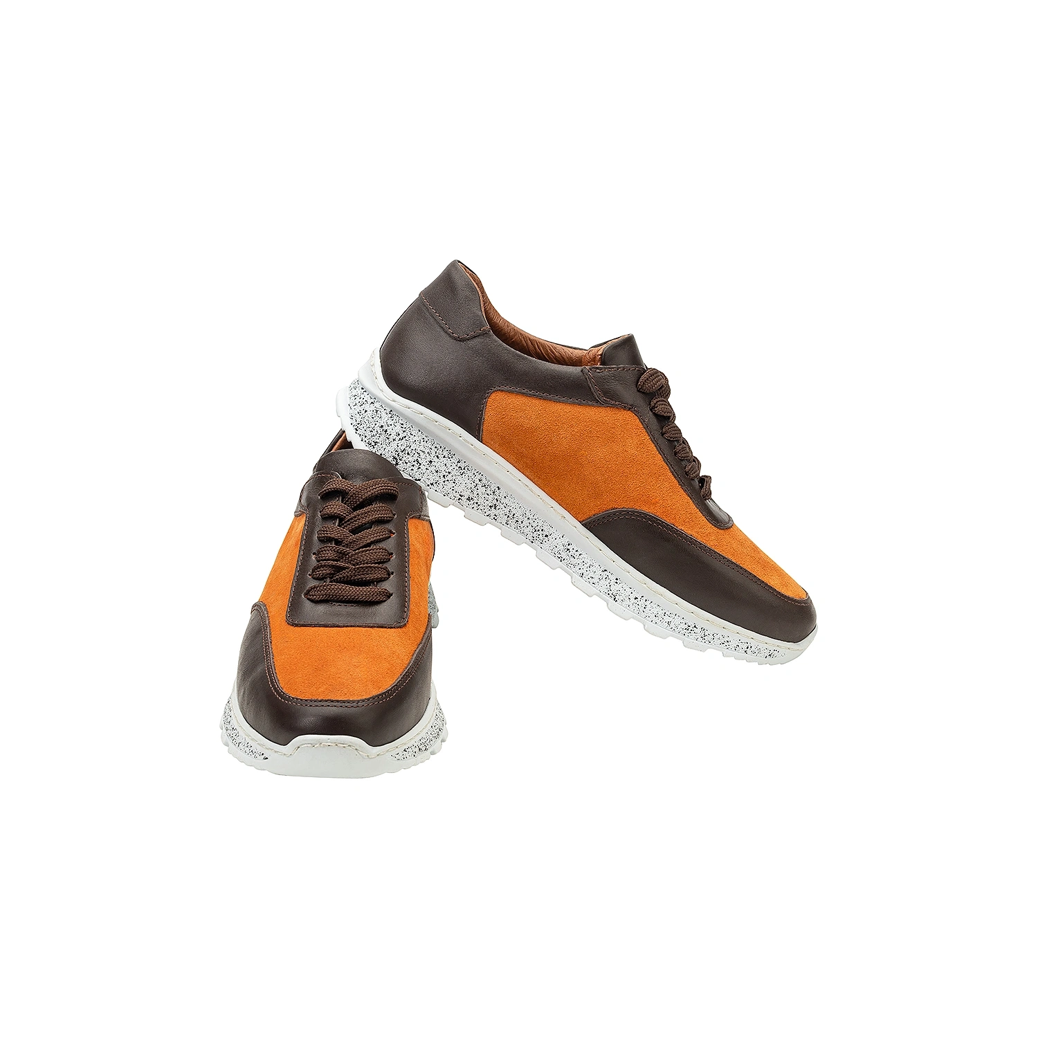 İsim Baş Harfleri ile Kişiselleştirilebilir Hakiki Deri Sneaker Bayan Spor Ayakkabı Turuncu Kahve