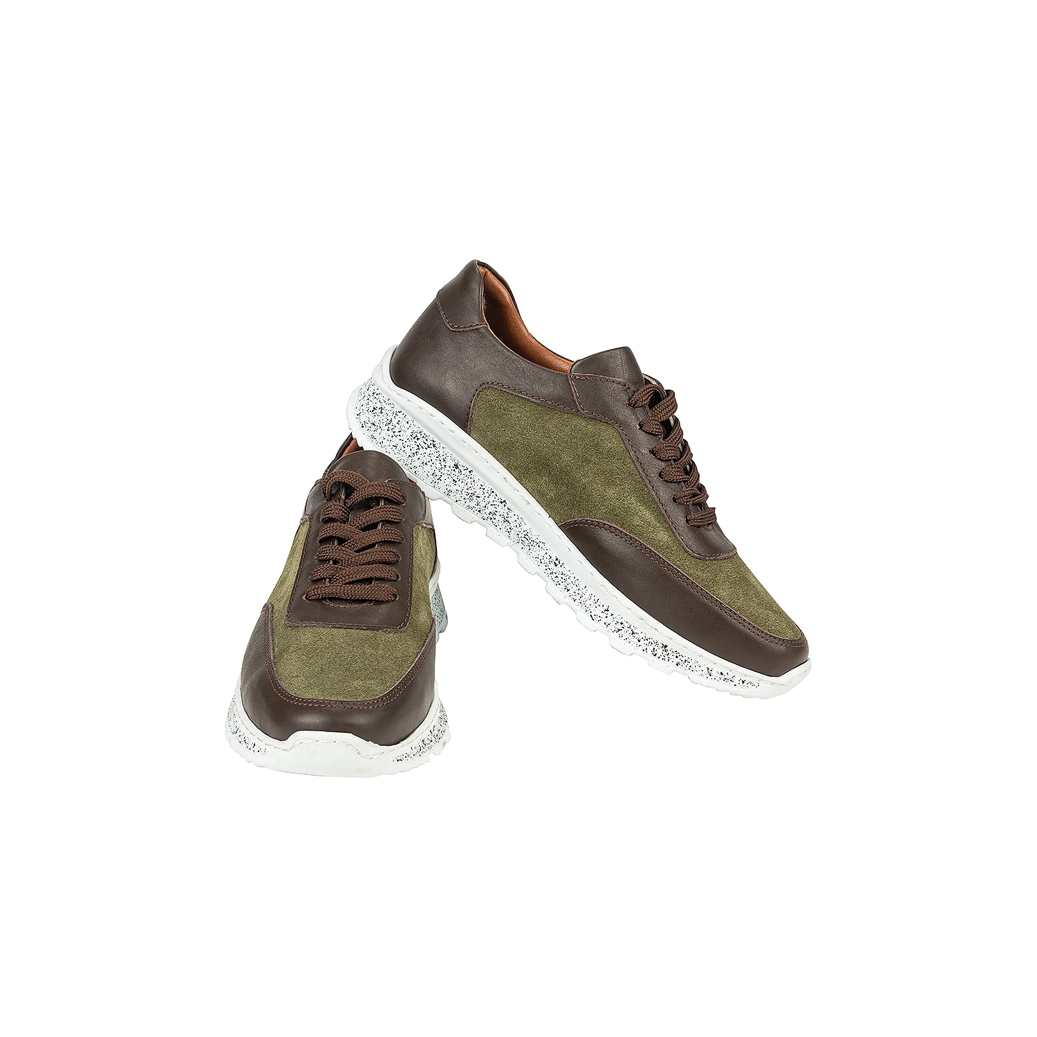 İsim Baş Harfleri ile Kişiselleştirilebilir Hakiki Deri Sneaker Bayan Spor Ayakkabı Haki Kahve