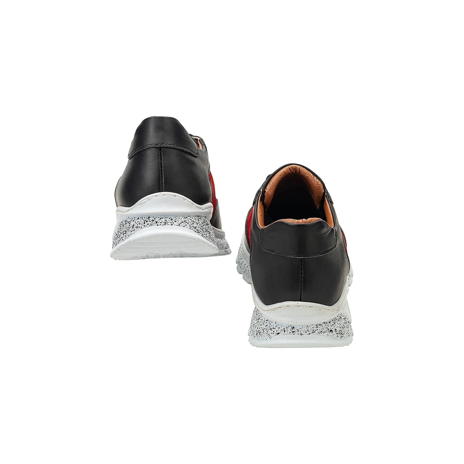 İsim Baş Harfleri ile Kişiselleştirilebilir Hakiki Deri Sneaker Bayan Spor Ayakkabı Kırmızı Siyah