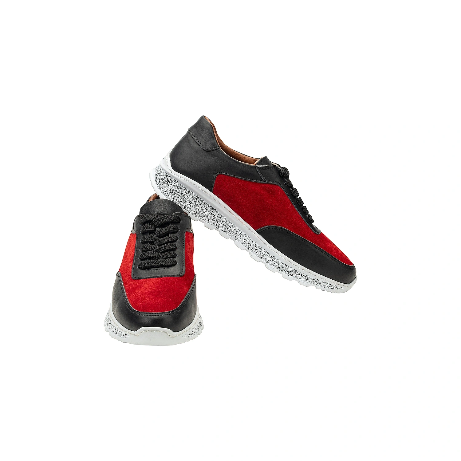 İsim Baş Harfleri ile Kişiselleştirilebilir Hakiki Deri Sneaker Bayan Spor Ayakkabı Kırmızı Siyah