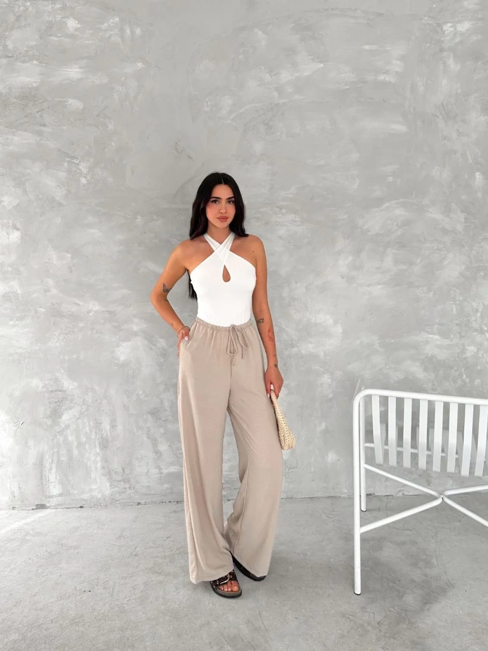 Ayrobin Oversize Kadın Pantalon - Bej