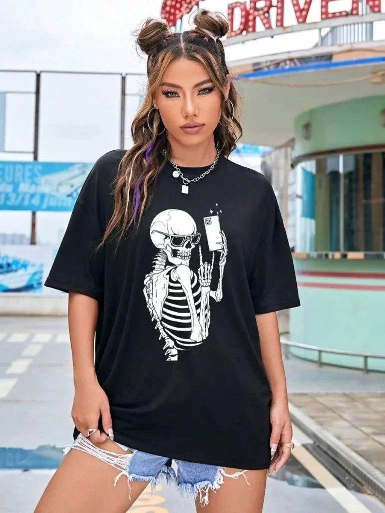 Baskılı Kadın T-shirt - Siyah