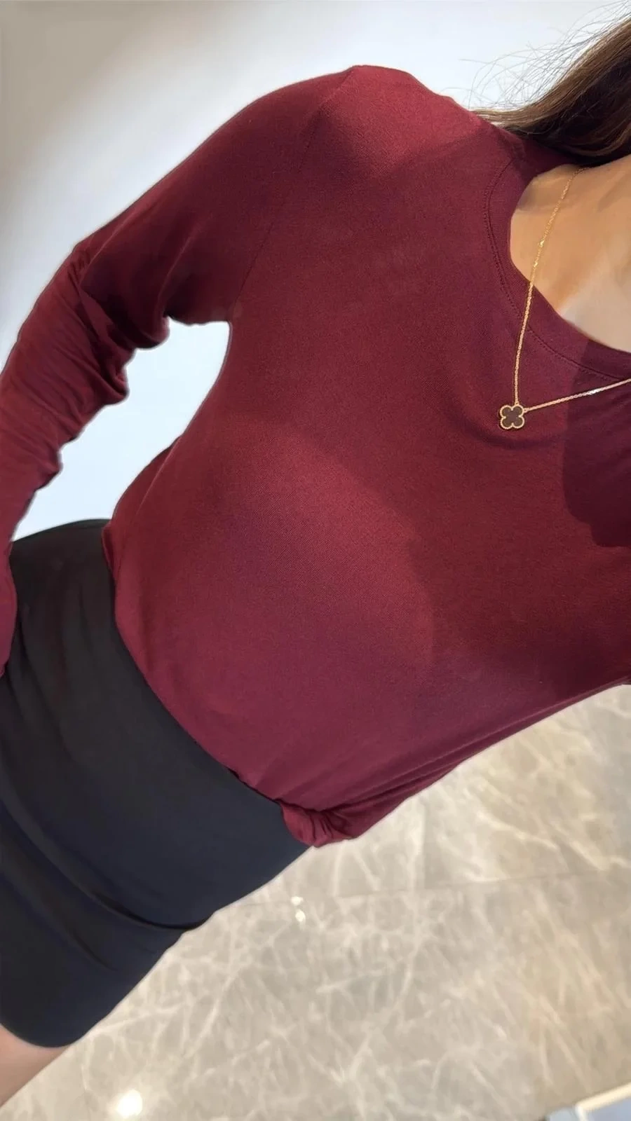 Bisiklet Yaka Uzun Kollu Crop - Bordo