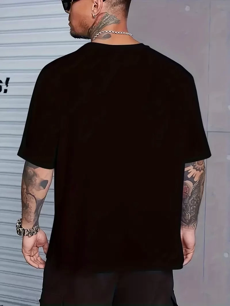 Büyük Beden Erkek Whatever Baskılı Tişört, Oversize Erkekler İçin Yaz Modası Kısa Kollu Tişörtler - Siyah
