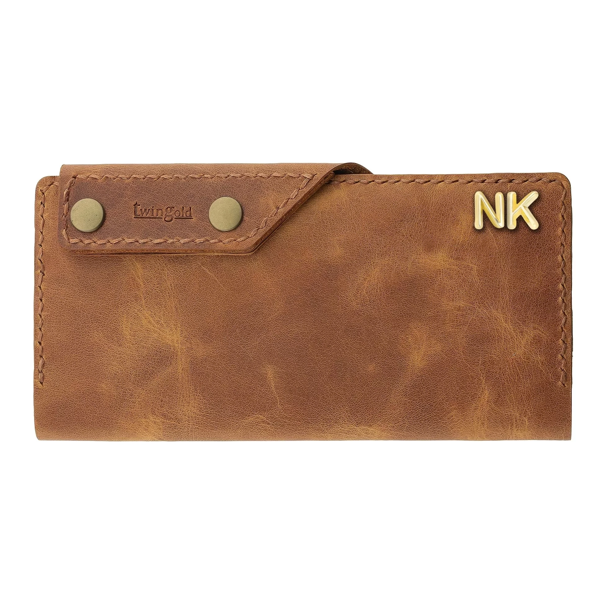 İsme Özel Dikey Çıtçıtlı Uzun Cüzdan - %100 Rainbow Deri - A010006 - Camel