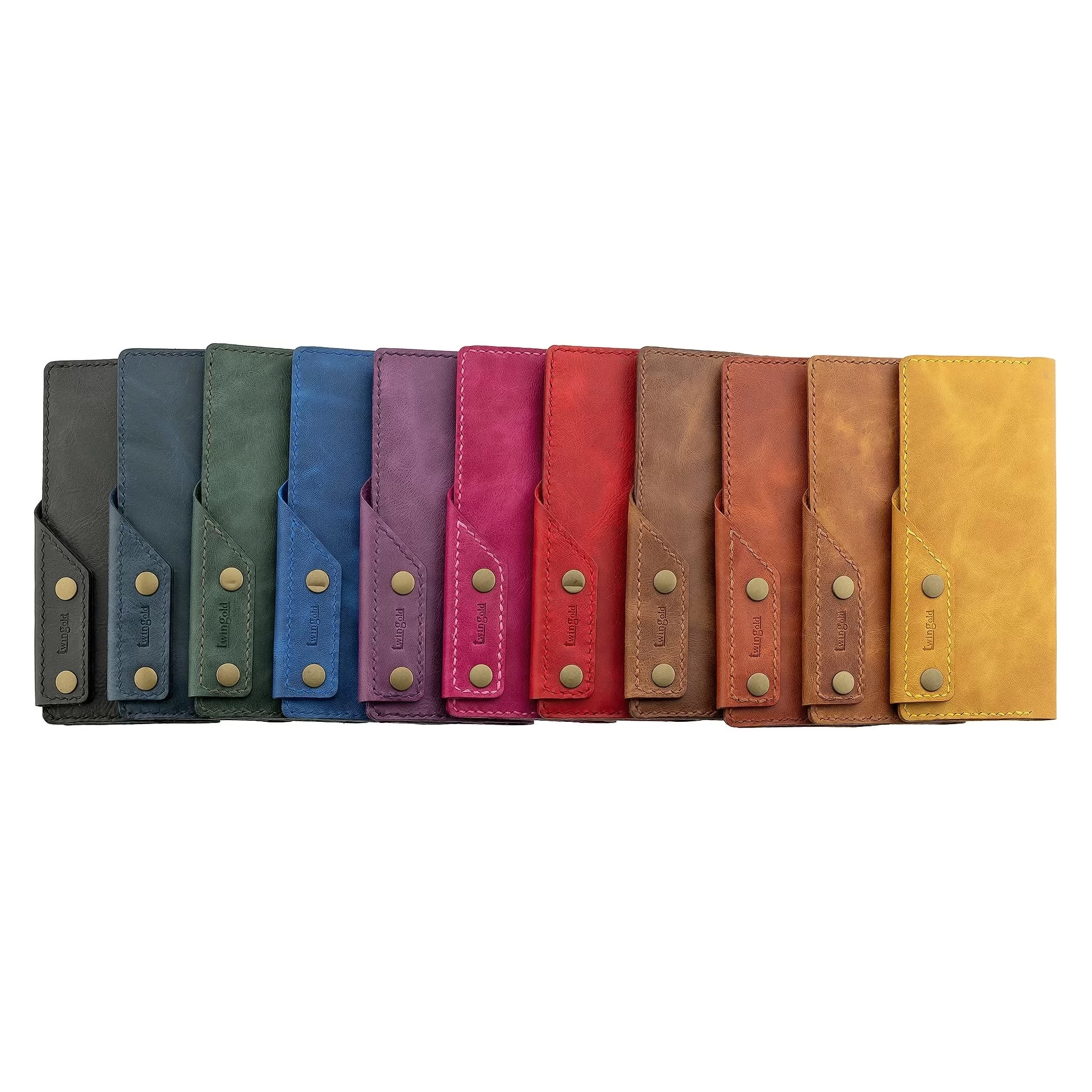 İsme Özel Dikey Çıtçıtlı Uzun Cüzdan - %100 Rainbow Deri - A010006 - Saks Mavisi