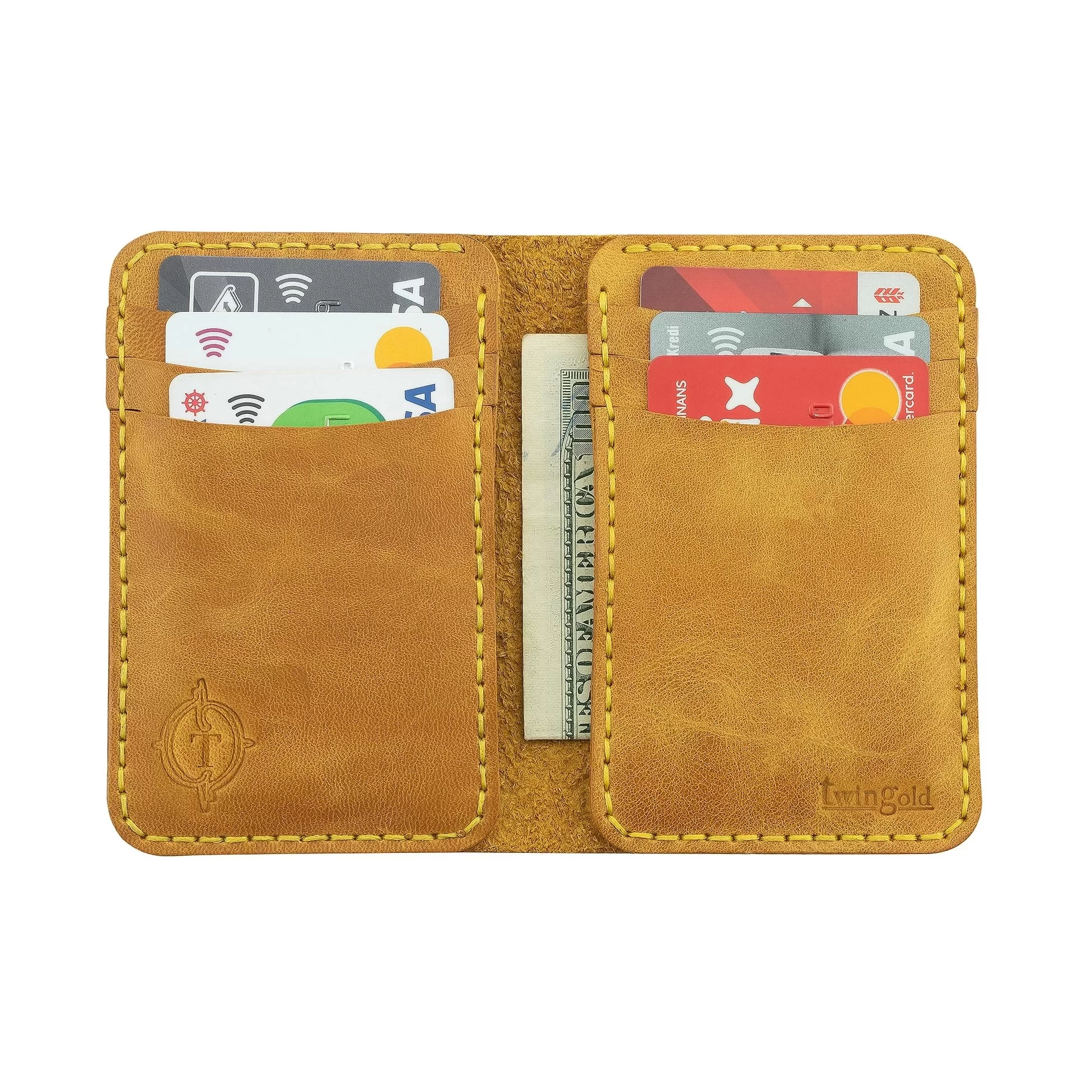 İsme Özel Dikey Mini Cüzdan - %100 Rainbow Deri - A010005 - Hardal Sarısı