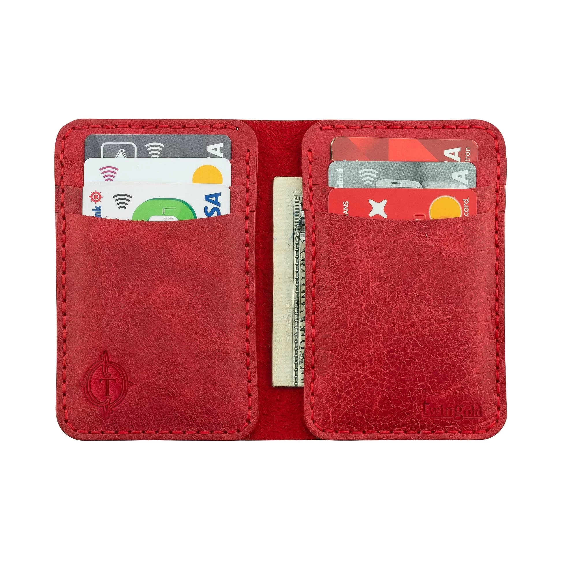 İsme Özel Dikey Mini Cüzdan - %100 Rainbow Deri - A010005 - Kırmızı