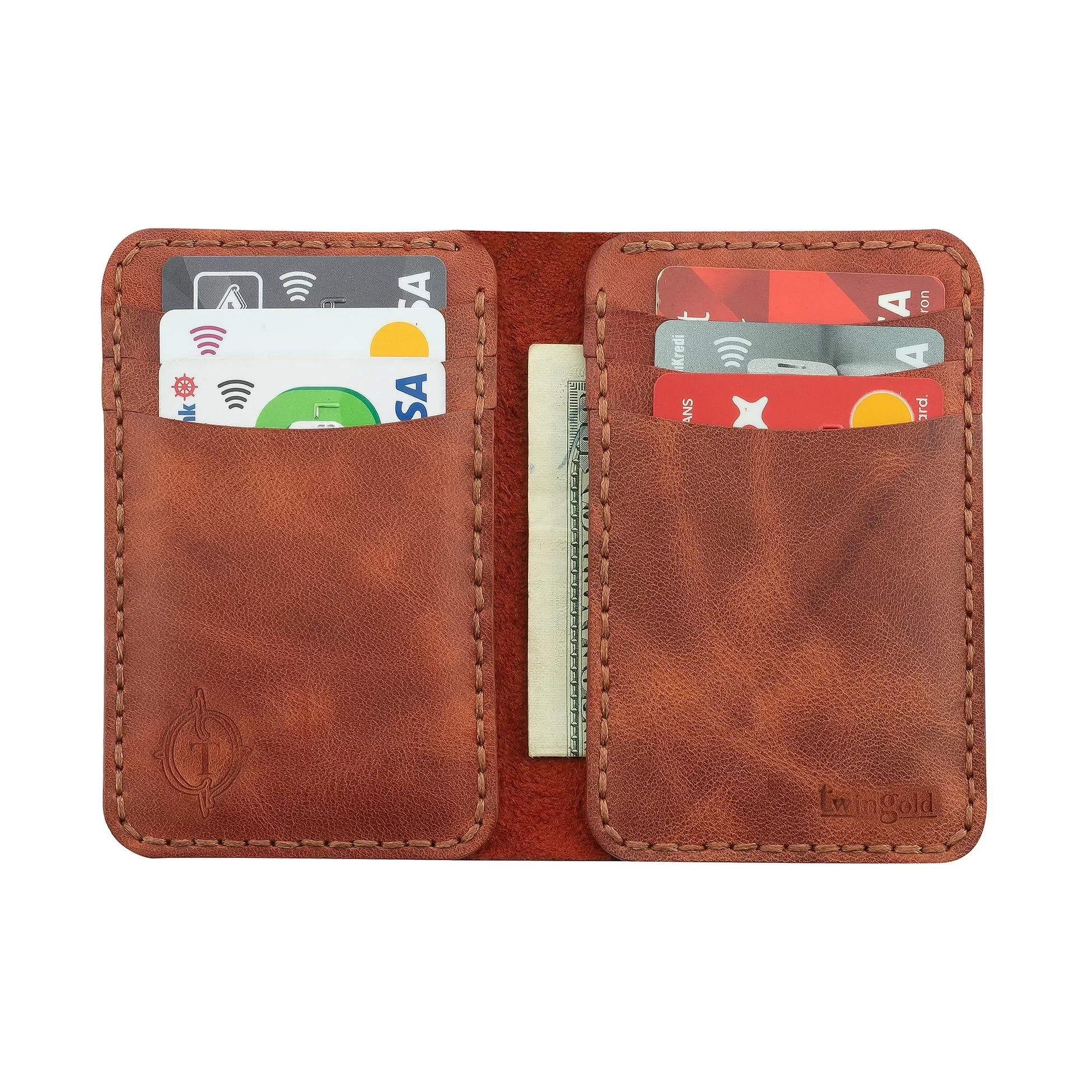 İsme Özel Dikey Mini Cüzdan - %100 Rainbow Deri - A010005 - Tobacco