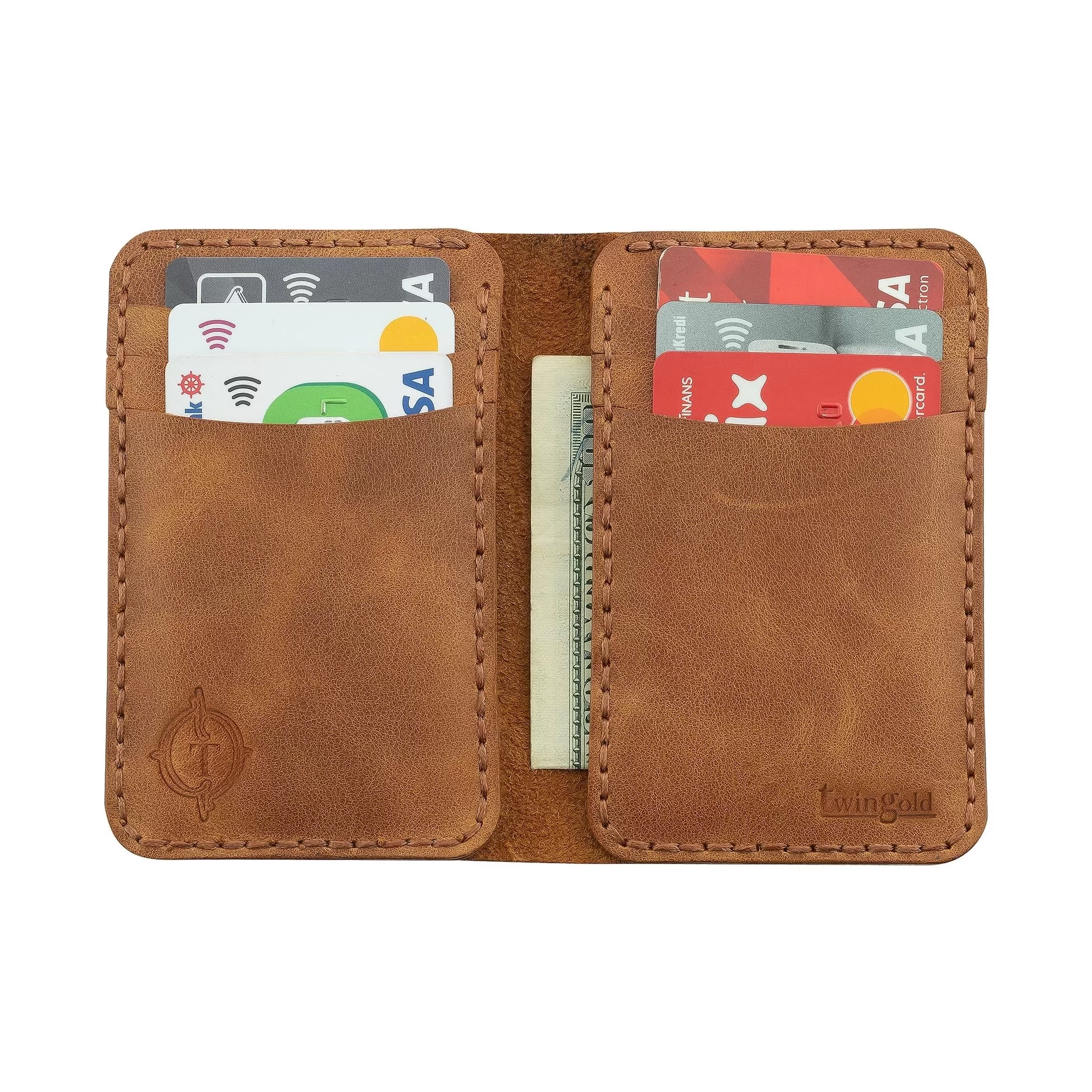 İsme Özel Dikey Mini Cüzdan - %100 Rainbow Deri - A010005 - Camel